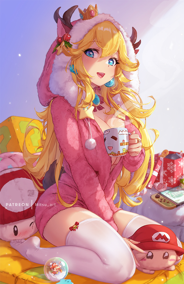 princess peach, mario, luma, and bob-omb (mario) drawn by mitsu_(mitsu_art)