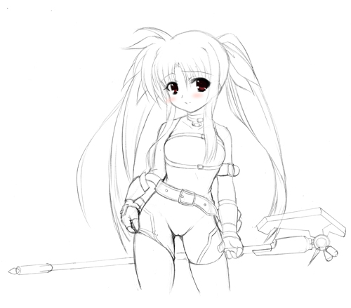 fate testarossa and bardiche (lyrical nanoha and 2 more) drawn by johnny_(from_scratch)