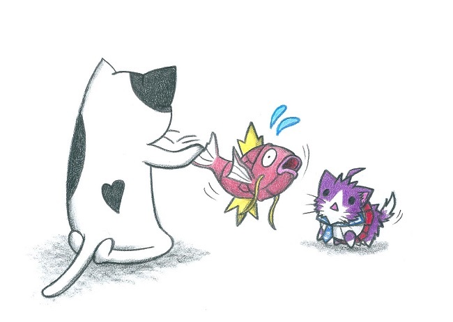 sakawa, magikarp, and batsubyou (kantai collection and 1 more) drawn by neko_kyo