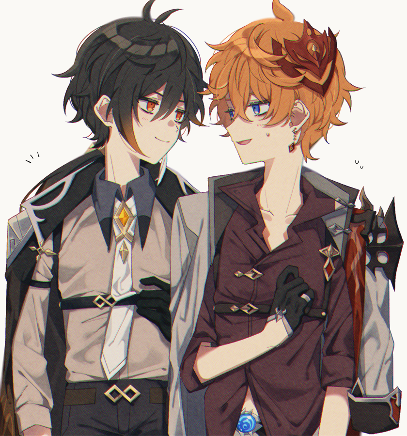 zhongli and tartaglia (genshin impact) drawn by nekoshin_kagari