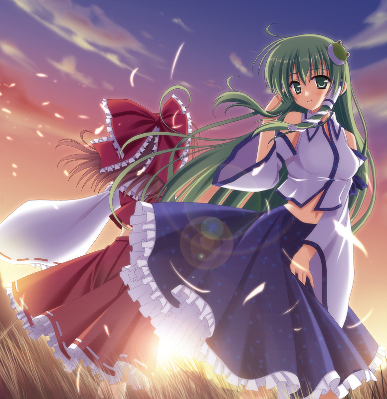 hakurei reimu and kochiya sanae (touhou) drawn by skywaker