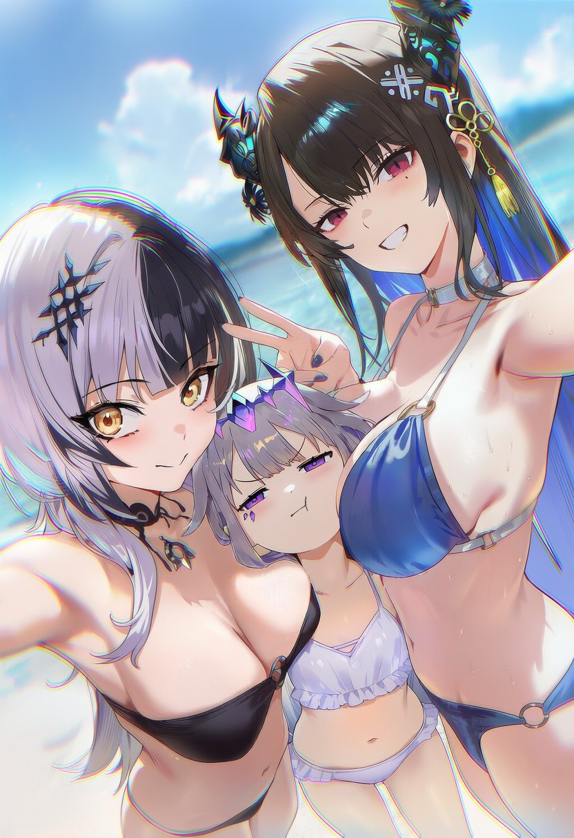 shiori novella, nerissa ravencroft, and koseki bijou (hololive and 1 more) drawn by shuraillusts