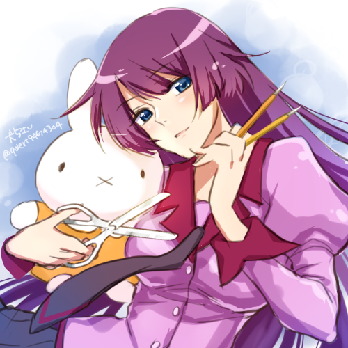 senjougahara hitagi and miffy (monogatari and 2 more) drawn by inu5sai