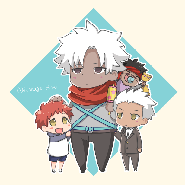emiya shirou, archer, emiya kiritsugu, and angra mainyu (fate and 3 more) drawn by iwanaga_tm