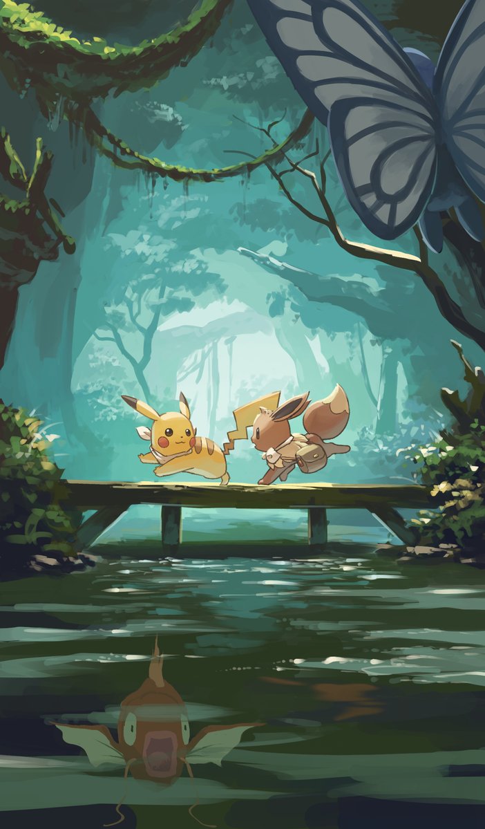 pikachu, eevee, magikarp, and butterfree (pokemon and 1 more) drawn by yamaori_(hakkentai_pokedan)