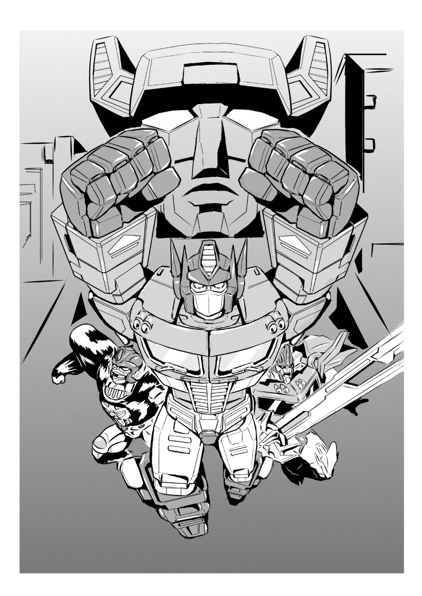 optimus prime, optimus primal, and fortress maximus (transformers and 5 more) drawn by kamizono_(spookyhouse)