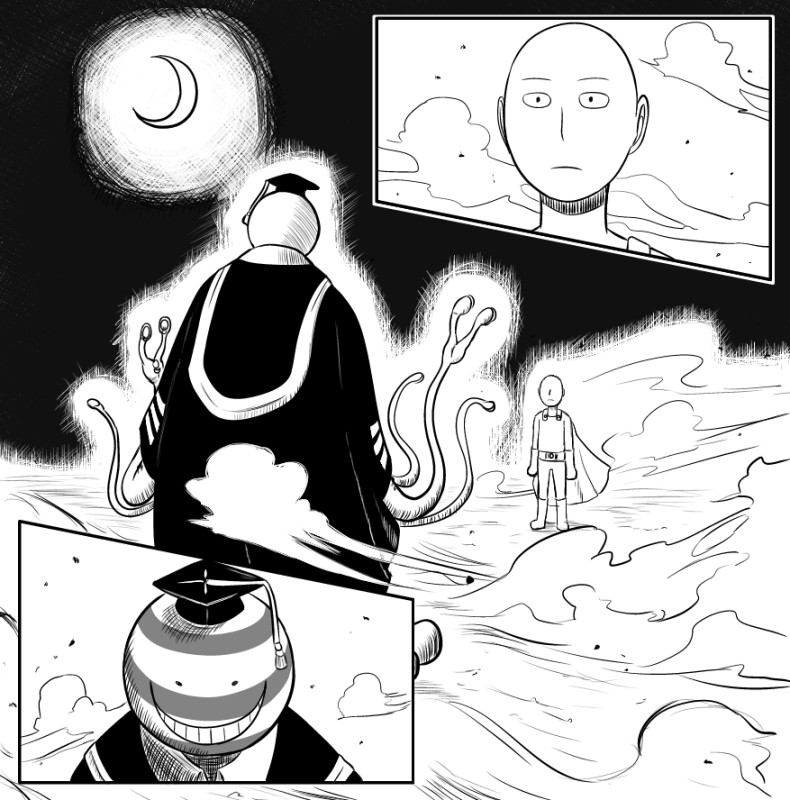 saitama and koro-sensei (one-punch man and 1 more) drawn by yo_(miraizin)