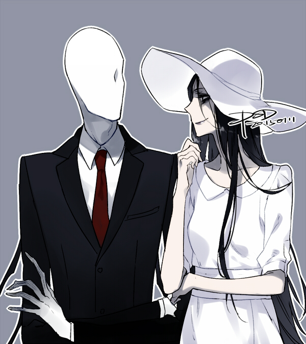 hasshaku-sama and slender man (japanese urban legends and 1 more) drawn by psd_(psdgai)