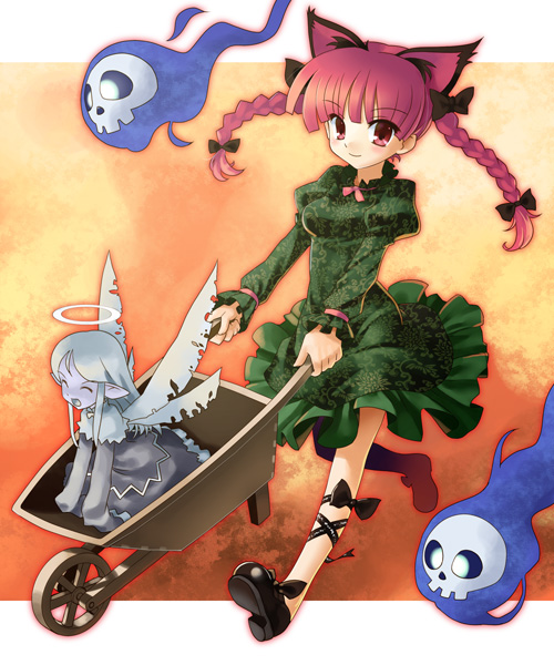 kaenbyou rin and zombie fairy (touhou) drawn by katahira_masashi
