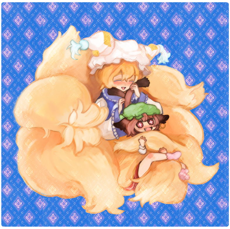 yakumo ran and chen (touhou) drawn by ruto_(petatann)