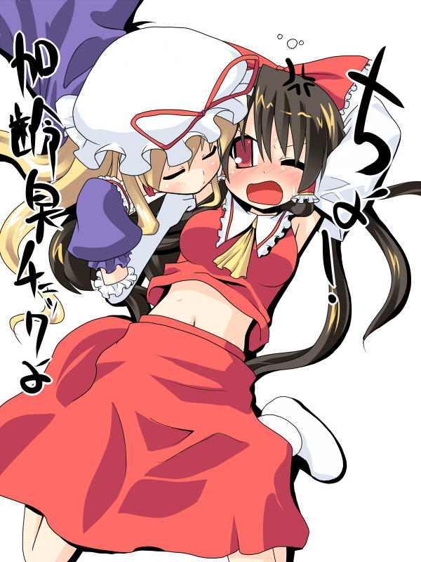 hakurei reimu and yakumo yukari (touhou) drawn by hujikok