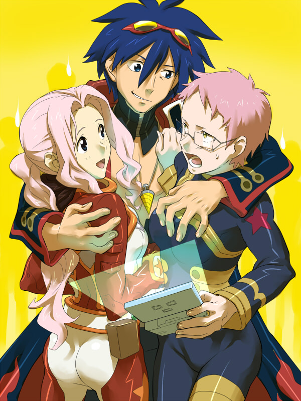 simon, darry adai, and cybela kuto (tengen toppa gurren lagann) drawn by baariya