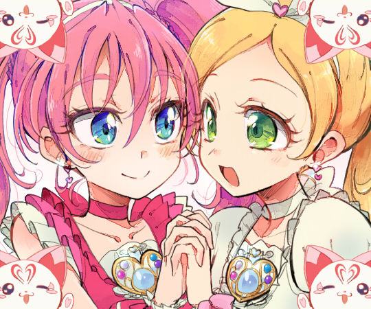 houjou hibiki, minamino kanade, cure melody, cure rhythm, and hummy (precure and 1 more) drawn by shijima_(agkm)