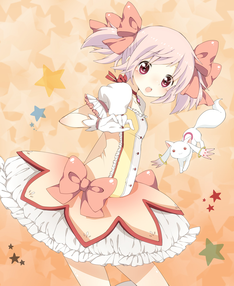 kaname madoka and kyubey (mahou shoujo madoka magica) drawn by toma_tokage