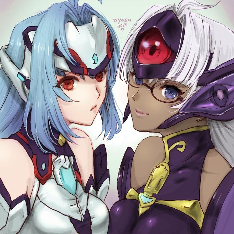 kos-mos, t-elos, kos-mos re:, and t-elos re: (xenoblade chronicles and 3 more) drawn by yamamori_kinako