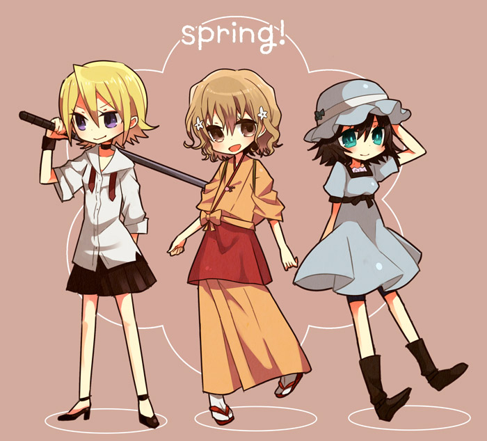 shiina mayuri, matsumae ohana, and onizuka hime (steins;gate and 2 more) drawn by akebi_(kakororo)
