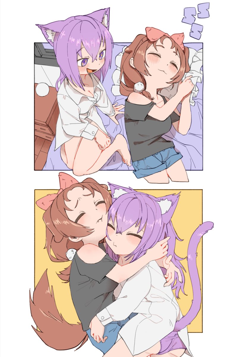 nekomata okayu and inugami korone (hololive) drawn by aplus_illust