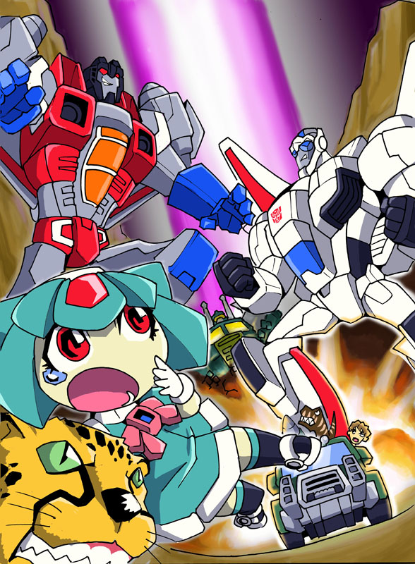 starscream, jetfire, hound, spike witwicky, little helper, and 3 more (original and 3 more) drawn by kamizono_(spookyhouse)
