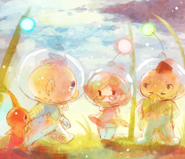 red pikmin, alph, brittany, and charlie (pikmin) drawn by b_spa_gyoreva