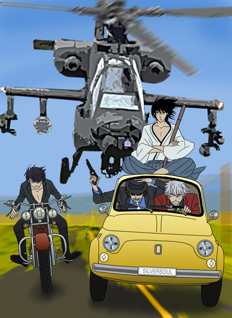sakata gintoki, arsene lupin iii, jigen daisuke, takasugi shinsuke, mine fujiko, and 3 more (gintama and 1 more) drawn by gb_(doubleleaf)