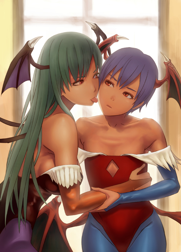 morrigan aensland and lilith (darkstalkers) drawn by bugfix
