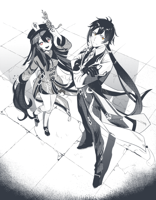 hu tao and zhongli (genshin impact) drawn by mr_uv_mst_18