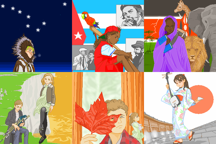 che guevara, hinomoto sakura, fidel castro, laska, canadian, and 2 more (nihon-chan) drawn by sun_(artist)