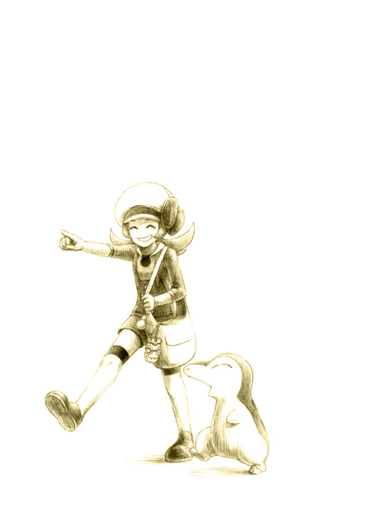 lyra and cyndaquil (pokemon and 1 more) drawn by chiba_(tibaacss)