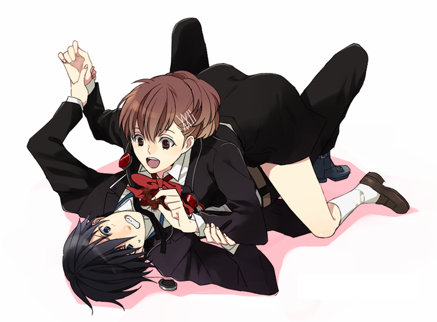 yuuki makoto and shiomi kotone (persona and 2 more) drawn by shiro96
