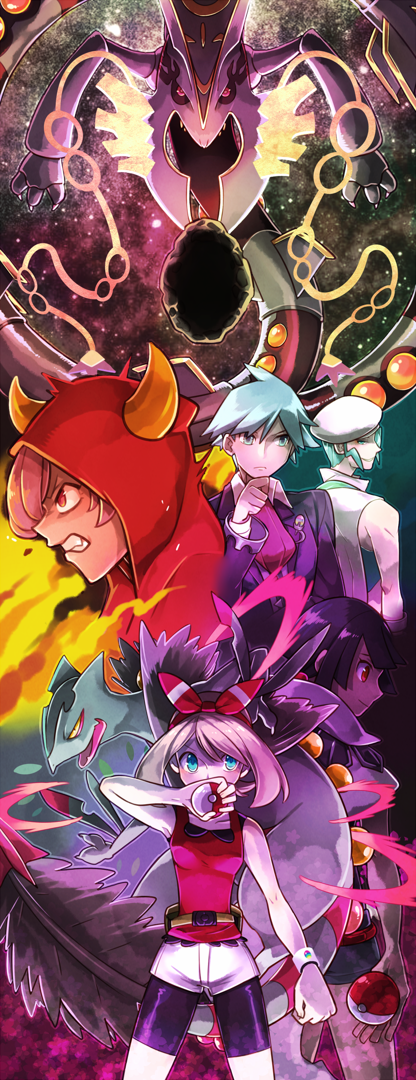may, steven stone, rayquaza, courtney, zinnia, and 3 more (pokemon and 1 more) drawn by akira_kira