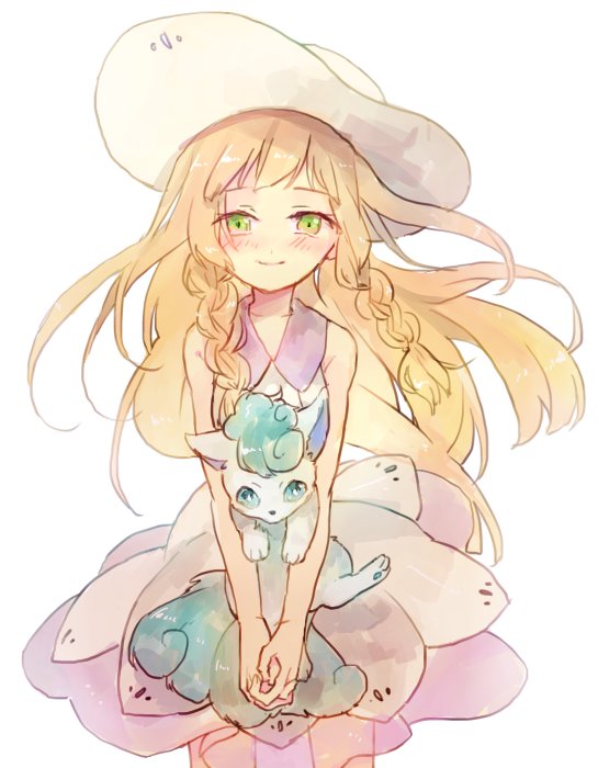 lillie and alolan vulpix (pokemon and 1 more) drawn by syerii
