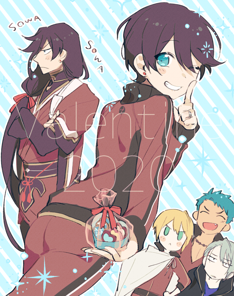 izumi-no-kami kanesada, horikawa kunihiro, yamanbagiri kunihiro, yamabushi kunihiro, and yamanbagiri chougi (touken ranbu) drawn by hebino_rai