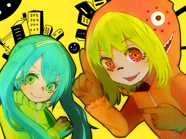 hatsune miku and gumi (vocaloid and 1 more) drawn by itamidome