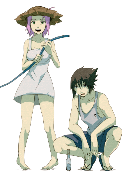 haruno sakura and uchiha sasuke (naruto) drawn by eitaaa