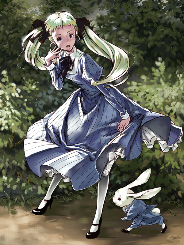 alice and white rabbit (alice's adventures in wonderland) drawn by tomiwo