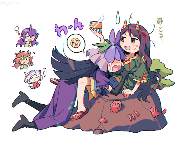 yomotsu hisami, tenkajin chiyari, son biten, nippaku zanmu, and mitsugashira enoko (touhou and 1 more) drawn by re_ghotion