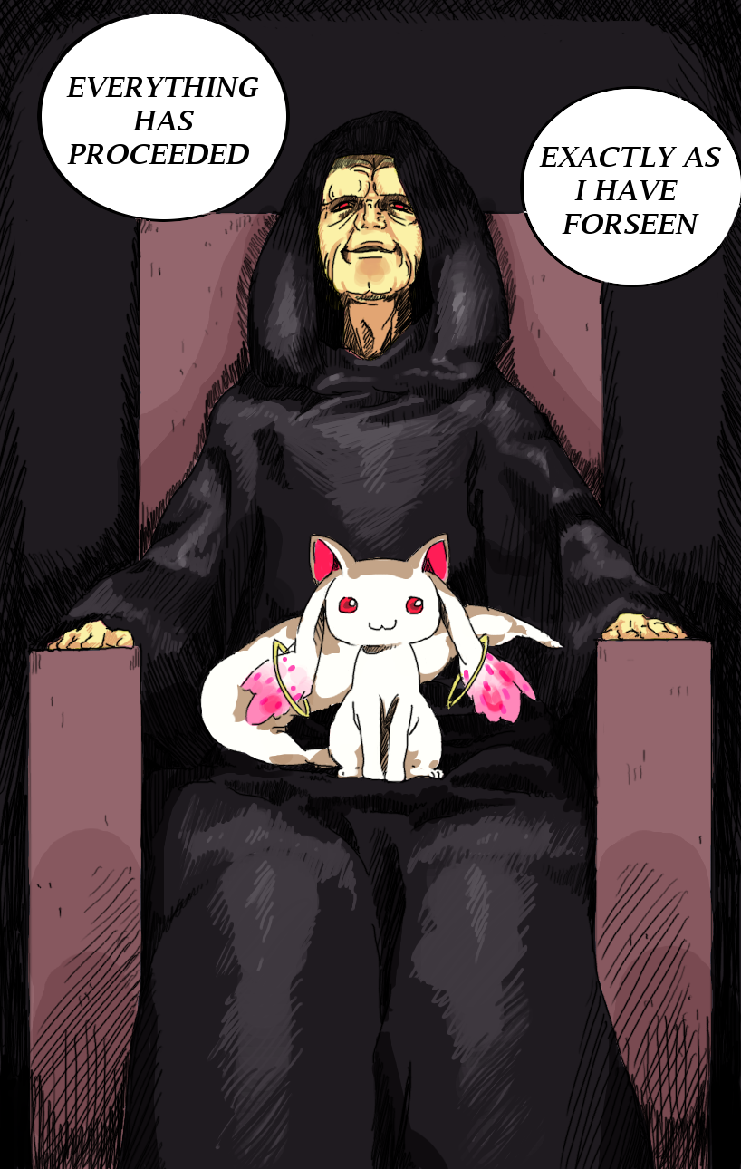 kyubey and palpatine (mahou shoujo madoka magica and 1 more) drawn by drawfag