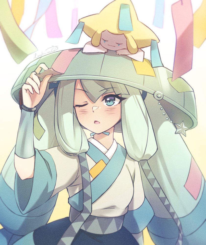 hatsune miku, jirachi, and steel miku (pokemon and 2 more) drawn by runeko