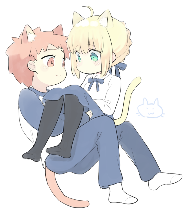 artoria pendragon, saber, and emiya shirou (fate and 1 more) drawn by 87banana