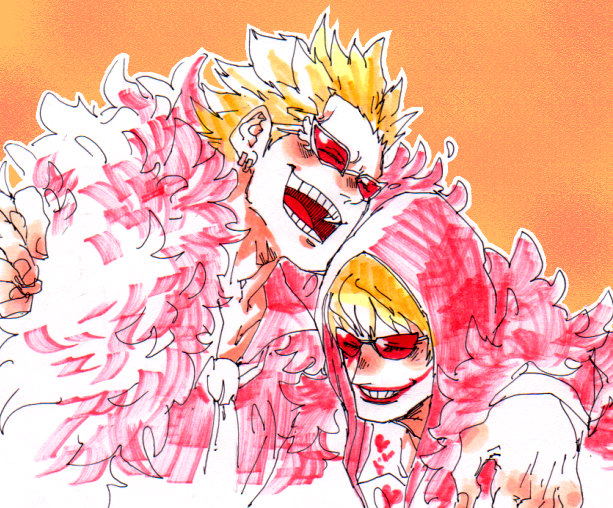 donquixote doflamingo and donquixote rocinante (one piece) drawn by mawari28