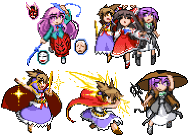 hakurei reimu, hijiri byakuren, toyosatomimi no miko, and hata no kokoro (touhou and 2 more) drawn by matsuki_akira