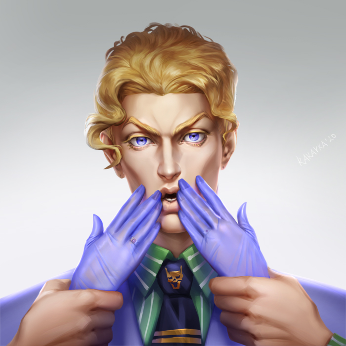 kira yoshikage (jojo no kimyou na bouken and 1 more) drawn by rakavka