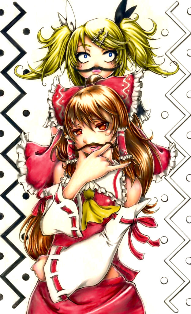 hakurei reimu and kagamine rin (touhou and 2 more) drawn by garyuu_ryuuga