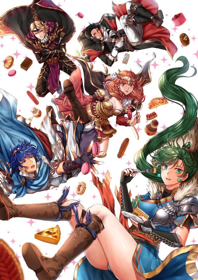 lyn, marth, celica, xander, and reinhardt (fire emblem and 6 more) drawn by wani_(fadgrith)