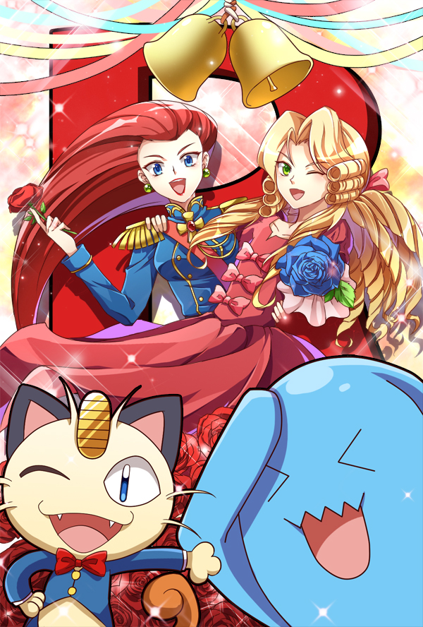 jessie, james, meowth, and wobbuffet (pokemon and 1 more) drawn by kabocha_(2547030)