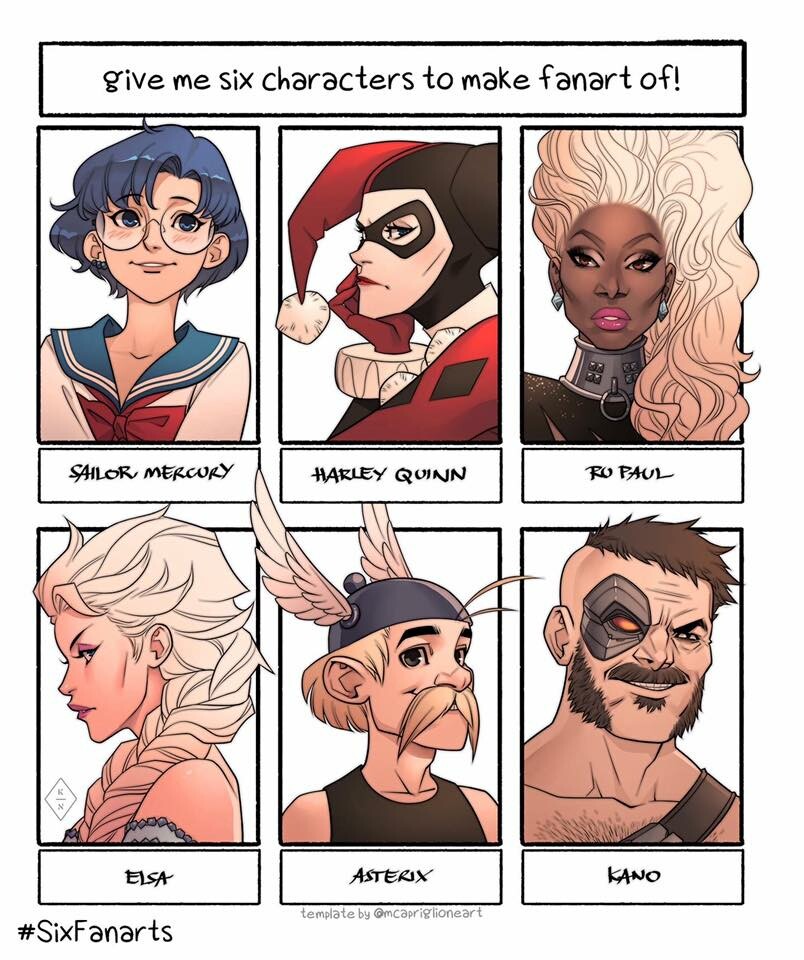 mizuno ami, elsa, harley quinn, kano, asterix, and 1 more (bishoujo senshi sailor moon and 8 more) drawn by kasia_nie