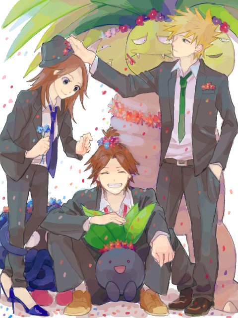 red, blue oak, leaf, oddish, tangela, and 1 more (pokemon and 1 more) drawn by kasabuta