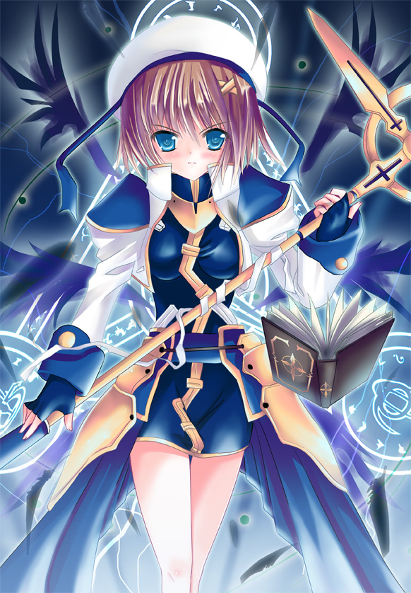 yagami hayate, schwertkreuz, and tome of the night sky (lyrical nanoha and 3 more) drawn by xephonia