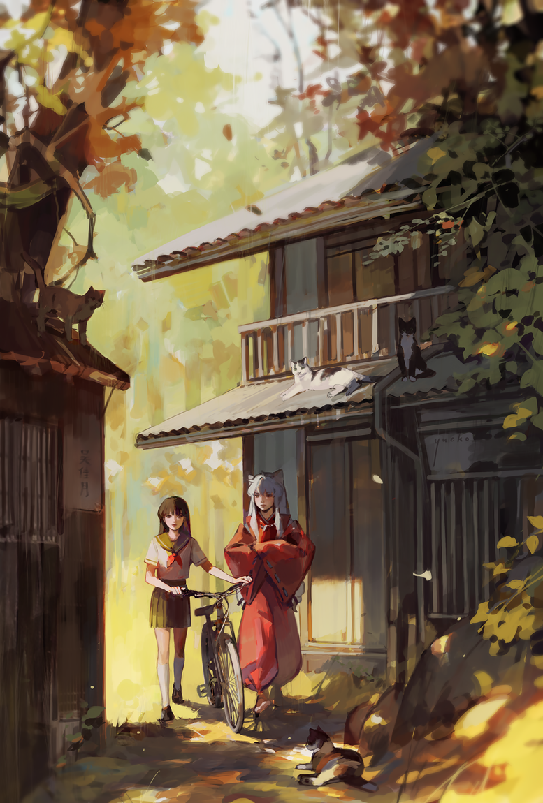 inuyasha and higurashi kagome (inuyasha) drawn by yueko_(jiayue_wu)