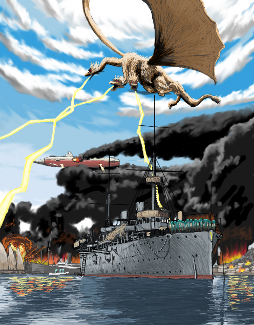 hatsune miku, king ghidorah, and goutengou (vocaloid and 2 more) drawn by rxjx